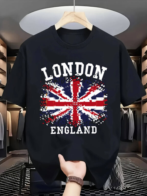 London England Union Jack Graphic T-Shirt – Black Cotton Tee with Splatter Flag Design uk