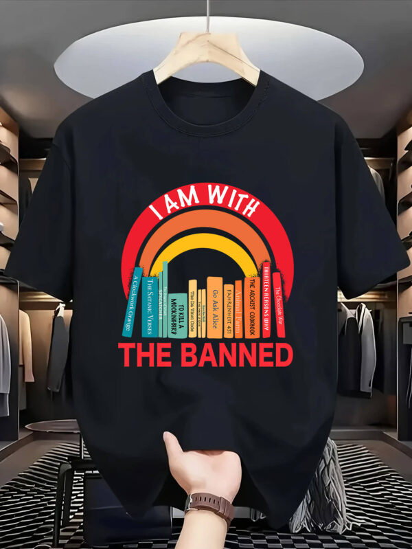 “I Am With the Banned” Banned Books Graphic T-Shirt – Black Cotton Tee for Book Lovers uk