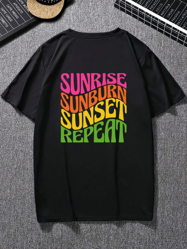 “Sunrise Sunburn Sunset Repeat” Retro Summer T-Shirt – Bold Graphic Cotton Tee