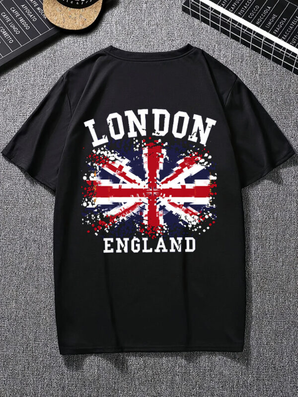 London England Union Jack Graphic T-Shirt – Black Cotton Tee with Splatter Flag Design uk