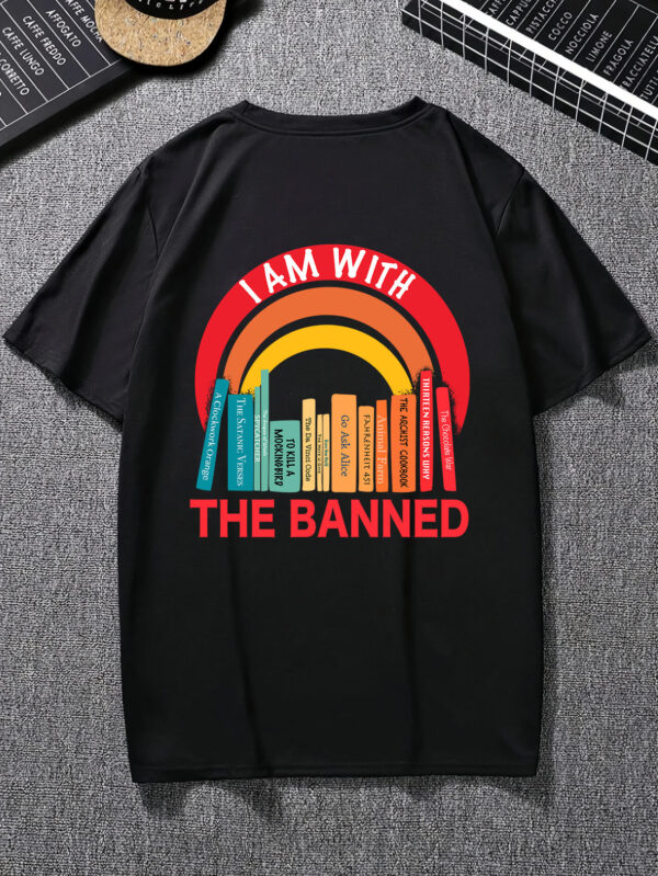 “I Am With the Banned” Banned Books Graphic T-Shirt – Black Cotton Tee for Book Lovers uk