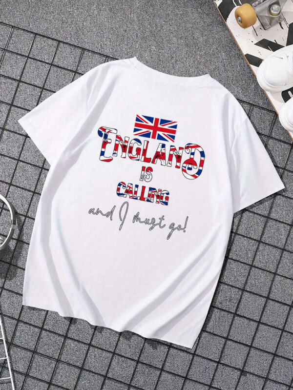 “England Is Calling” Patriotic Graphic T-Shirt – Bold Union Jack Design on White Cotton