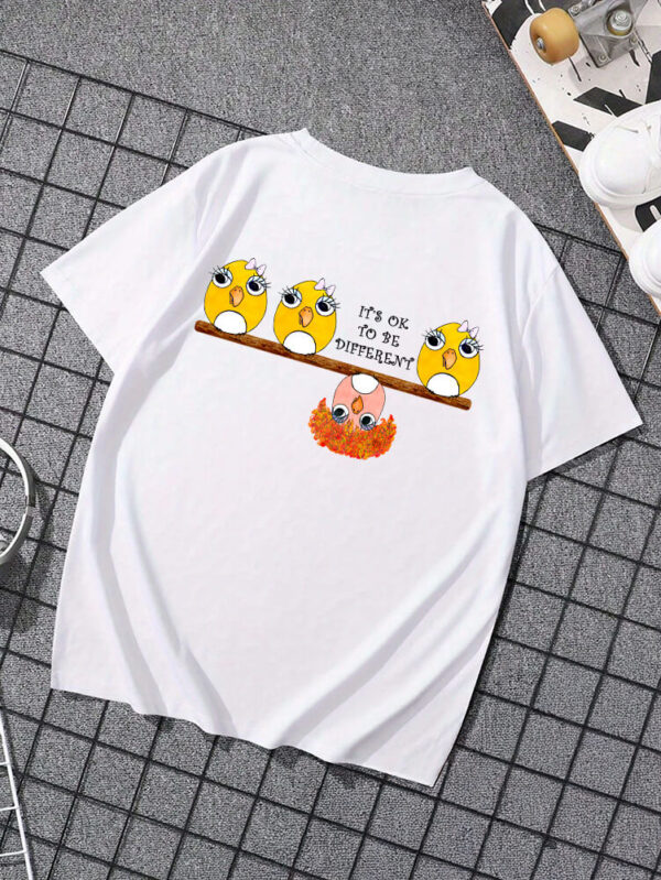 “It’s OK to Be Different” Cute Birds Graphic T-Shirt – White Cotton Tee for Unique Souls uk