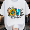 “For the Love of Sunshine” Sunflower Graphic T-Shirt – White Cotton Tee with Colorful Print uk