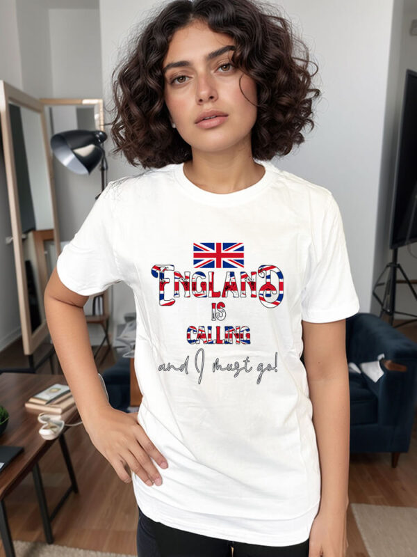 “England Is Calling” Patriotic Graphic T-Shirt – Bold Union Jack Design on White Cotton