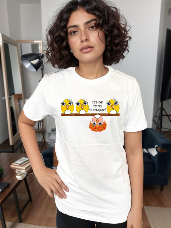 “It’s OK to Be Different” Cute Birds Graphic T-Shirt – White Cotton Tee for Unique Souls uk