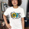 “For the Love of Sunshine” Sunflower Graphic T-Shirt – White Cotton Tee with Colorful Print uk