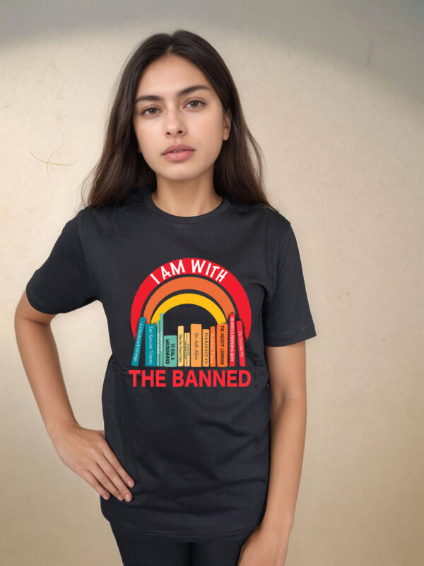 “I Am With the Banned” Banned Books Graphic T-Shirt – Black Cotton Tee for Book Lovers uk