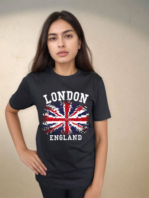 London England Union Jack Graphic T-Shirt – Black Cotton Tee with Splatter Flag Design uk